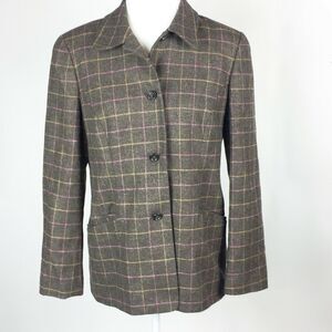 Lands End Wool Blazer Plaid Lined Career Button 10 Dark Academia